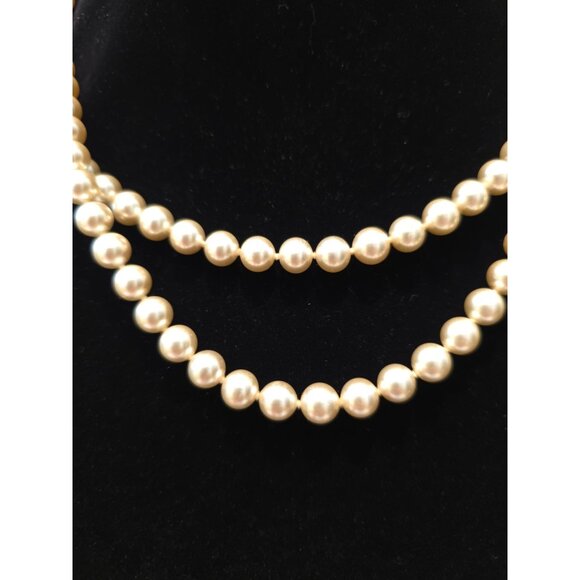 Vintage Double-Strand Ivory Faux Pearl 18" Necklace With Ornate Gold-Tone Clasp - Picture 2 of 4
